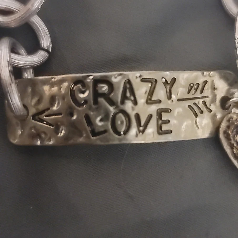CRAZY LOVE faux silver & turquoise hearts keyhole bracelet southwestern western - Picture 2 of 5